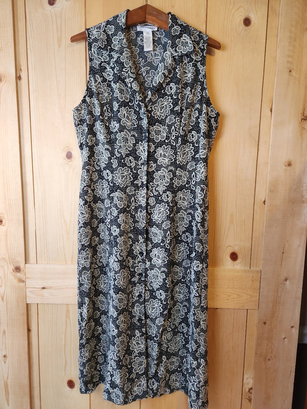 Studio 1 Black/White Floral Print Collar Button Front Tie Back Sleeveless Dress